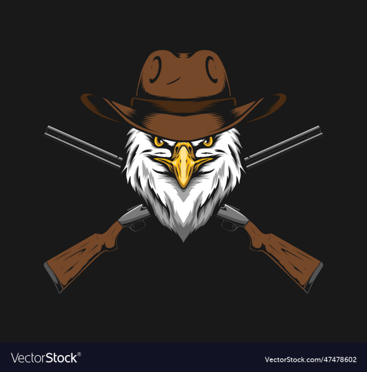 vectorstock,Eagle,Shotgun,Hat,Animal,Cowboy,Western,Head,Sheriff,Vector,Illustration,Gun,Design,Drawing,Character,Hawk,Rifle,Bald