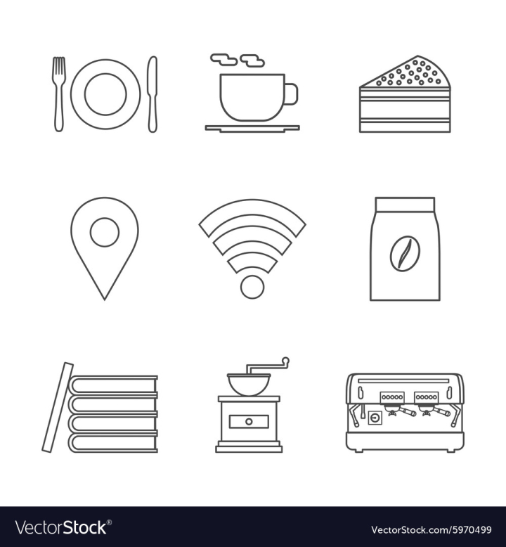 icon,coffee,location,book,outline,shop,cake,cup,plate,machine,hipster,cartoon,espresso,flat,isolated,beans,grinder,wifi