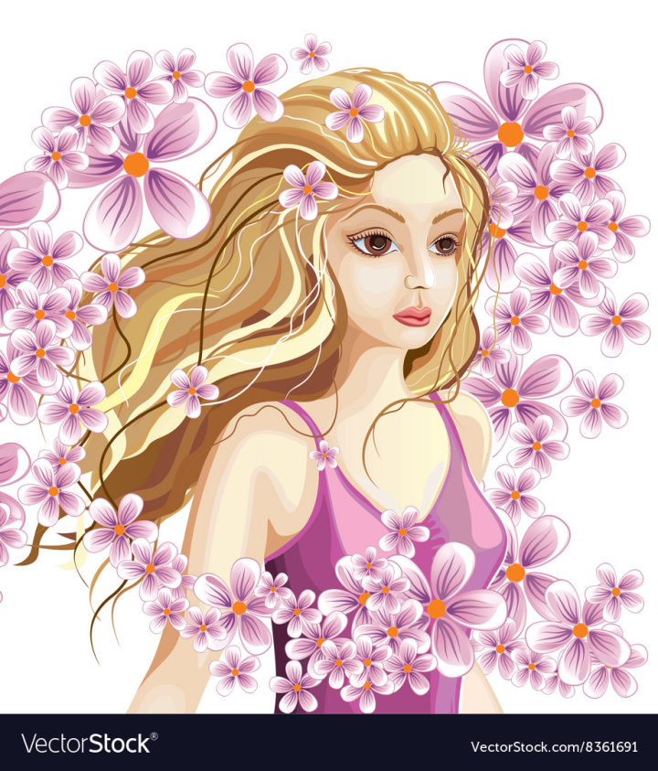 Free: Beautiful Blonde girl In a Wreath of Flowers vector image 