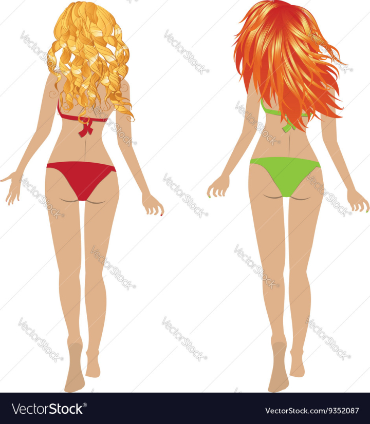 back,girl,bikini,hair,woman,view,in,figure,cartoon,bottom,beach,ginger,human,person,blond,green,red,isolated