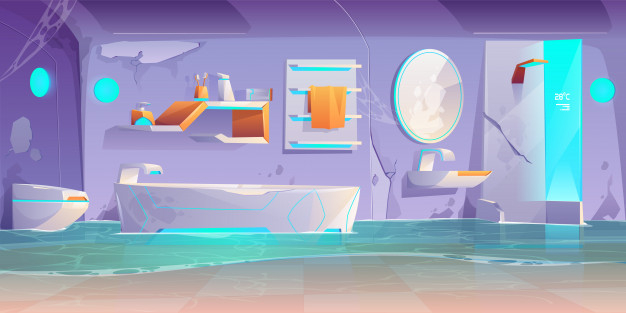 Free: Abandoned futuristic bathroom, flooded interior Free Vector ...