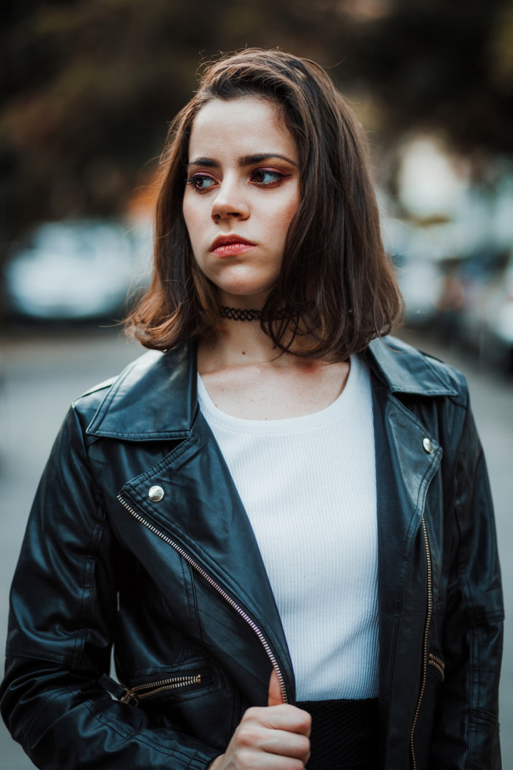 Free: Woman Wearing Black Leather Jacket 