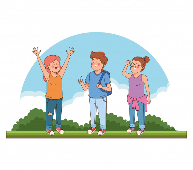 Free: Teenagers friends at park cartoons Free Vector 