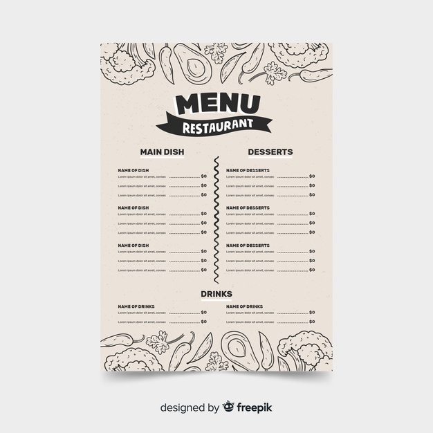 Free Vector  Hand drawn restaurant menu template