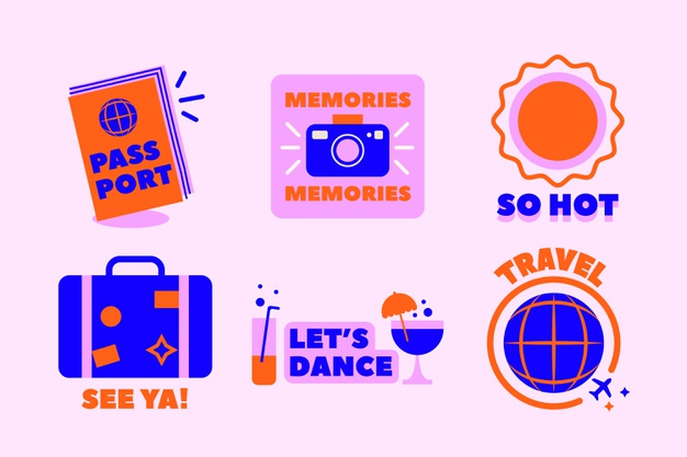 Free: 70s style travel sticker collection Free Vector 