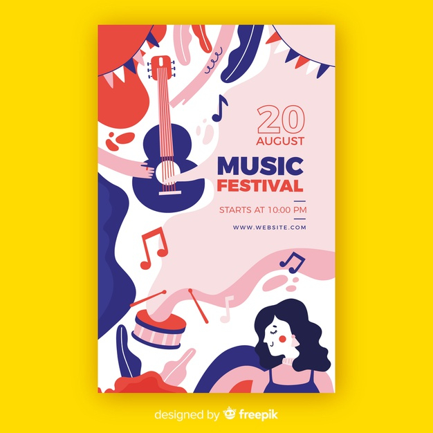 Music festival poster with musical instruments Vector Image