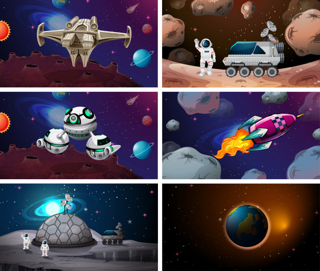 asteroids,huge,saturn,astronomy,set,flying,cosmos,scene,satellite,system,scenery,solar,universe,fly,astronaut,group,planet,ship,rocket,galaxy,stars,space,earth,cartoon