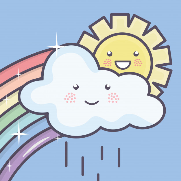 Sun behind clouds partly cloudy weather characters