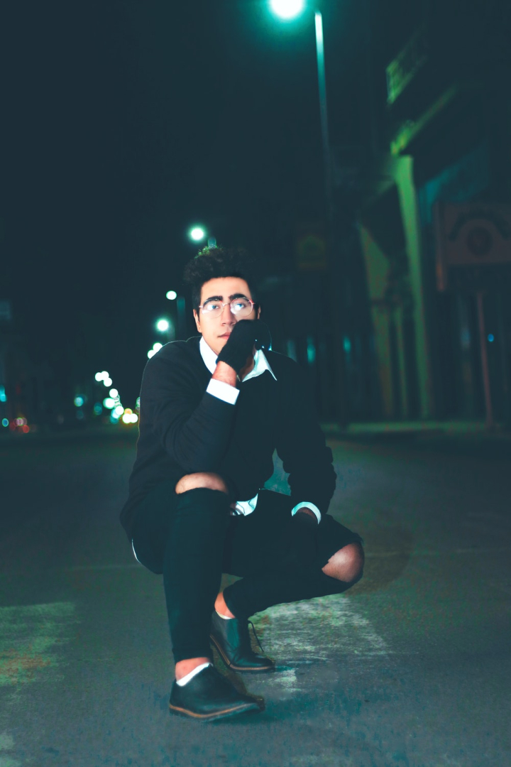 casual,close-up,dark,eyes,eyewear,facial expression,fashion,fashionable,fine-looking,good-looking,guy,hair,hairstyle,lights,looking,male,man,model,musician,night time,outfit,person,photoshoot,pose,road,street,urban,wear,young,youth
