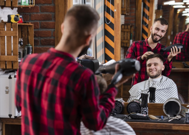 haircare,hairdo,using,styling,hairstylist,bearded,hairdryer,stylist,handsome,stylish,horizontal,haircut,male,barbershop,client,view,back,hairstyle,professional,care,customer,hairdresser,salon,service,head,men,beard,smiley,barber,shop,hipster,retro,beauty,hair