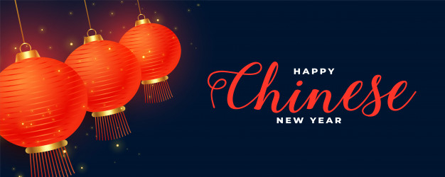 Happy chinese new year banner with blue lanterns Vector Image
