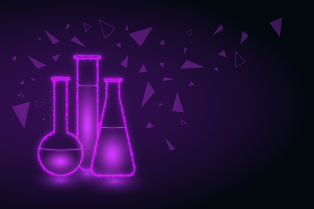 Science background illustration, scientific design. Flasks, glass