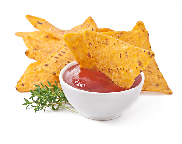 Free: Nachos and tomato dip decorated with thyme leaves Free Photo ...