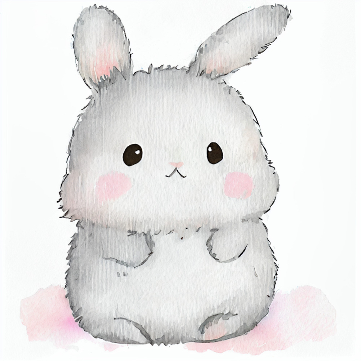 cute,cartoon,adorable,baby,pink,bunny,animals,animal,fluffy tail,pusheen style,watercolor,illustration,ai generated,midjourney,kid,drawn,drawing