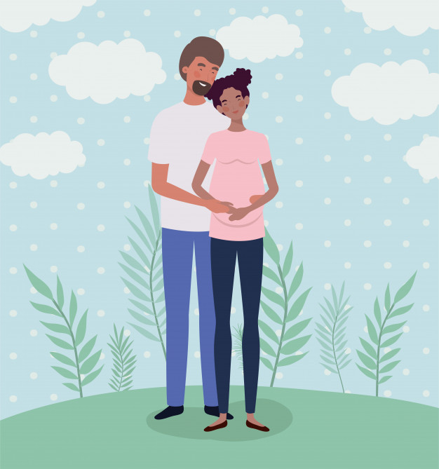 Free: Interracial lovers couple pregnancy characters in the landscape Free  Vector - nohat.cc