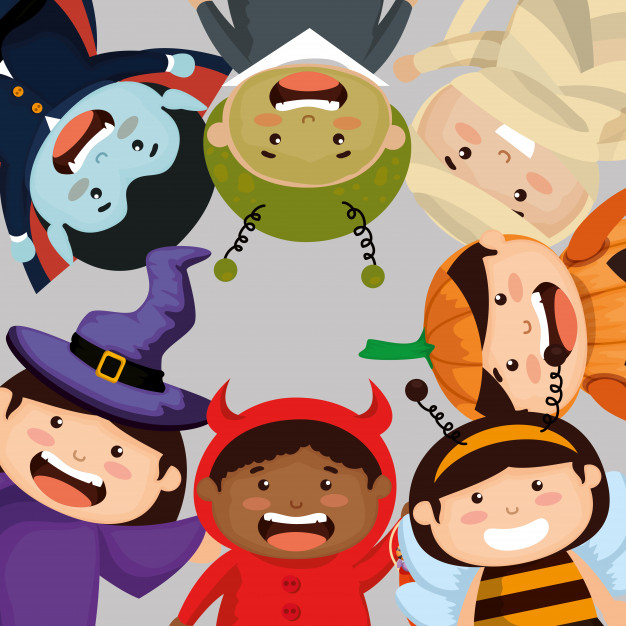 Group of children frame dressed up in halloween Free Vector - Nohat ...