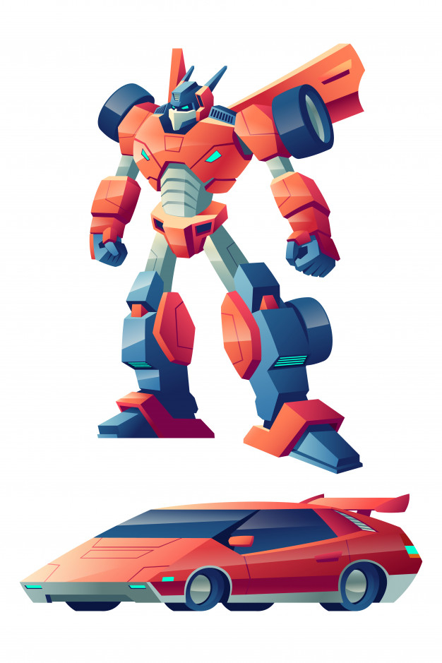 Free: Red battle robot capable to transform in sport car cartoon Free  Vector 