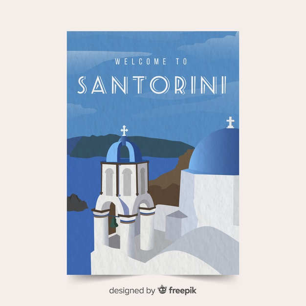 ready to print,attraction,santorini,ready,famous,promotional,tourist,journey,beautiful,ad,print,tourism,leaflet,marketing,world,retro,template,travel,poster,flyer