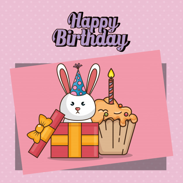 Free: Happy birthday card with cute bunny Free Vector - nohat.cc