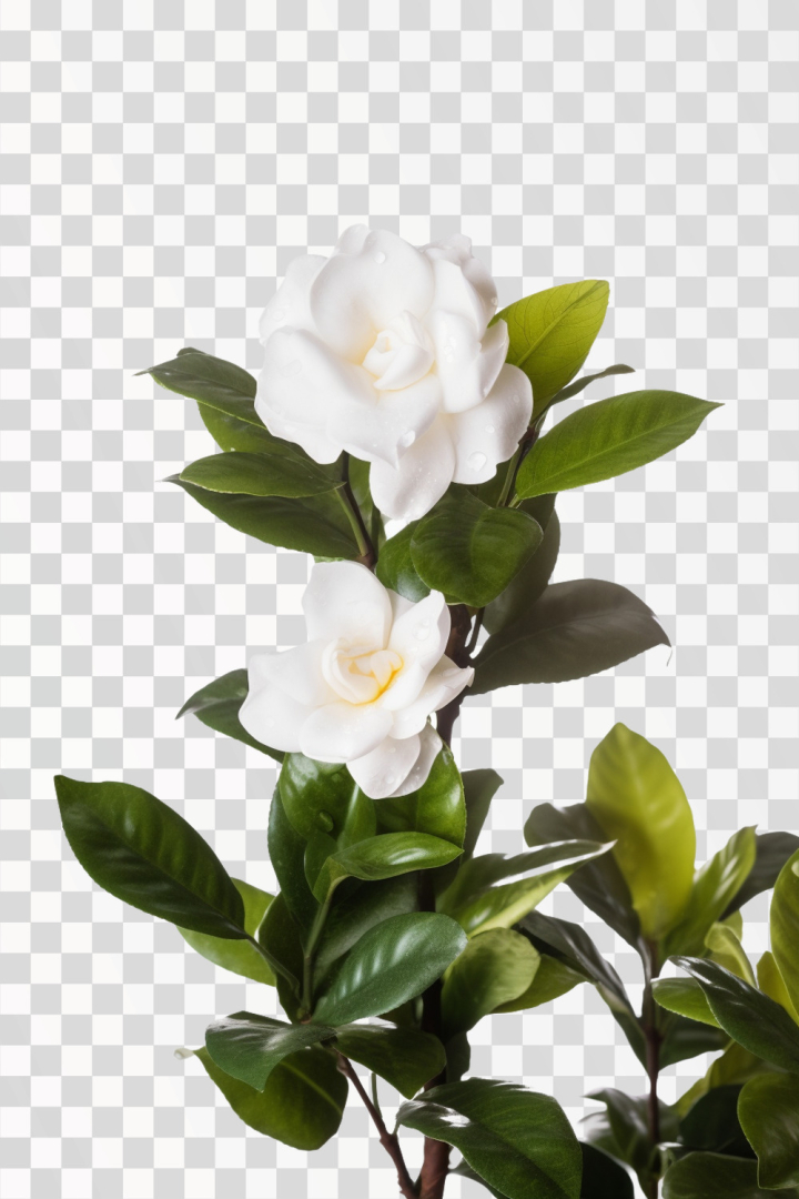 gardenia,flower,background,blossom,photo,pattern,isolated,nature,floral,beauty,plant,growth,petal,botany,decoration,ornamental,branch,flora,bloom,elegance,ornate,png,ai generated