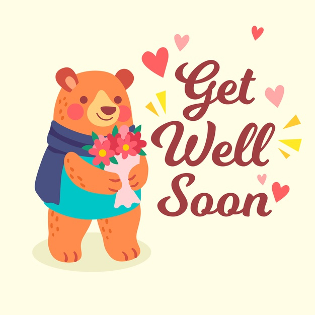 Get Well Soon -- Teddy Bear with Red Flowers :: Get Well