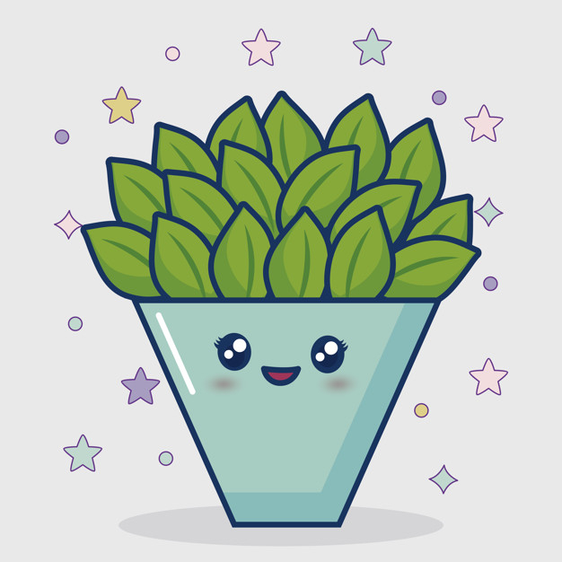 Cute kawaii cactus in pots. Cartoon style. Vector images on a