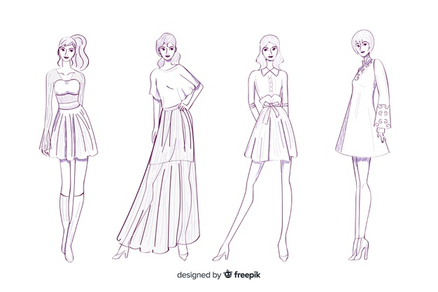 Free Fashion sketch collection with models Free Vector  nohatcc