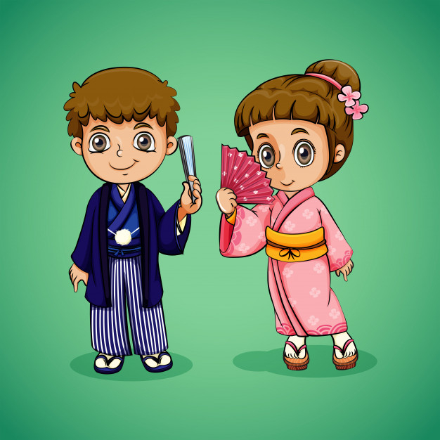 Free: Japanese boy and girl Free Vector 