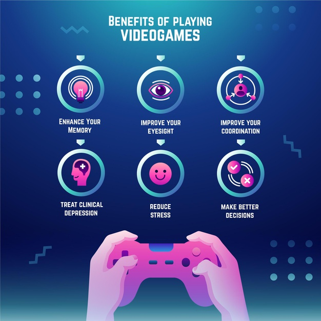 Free Vector  Character infographic about benefits of playing games