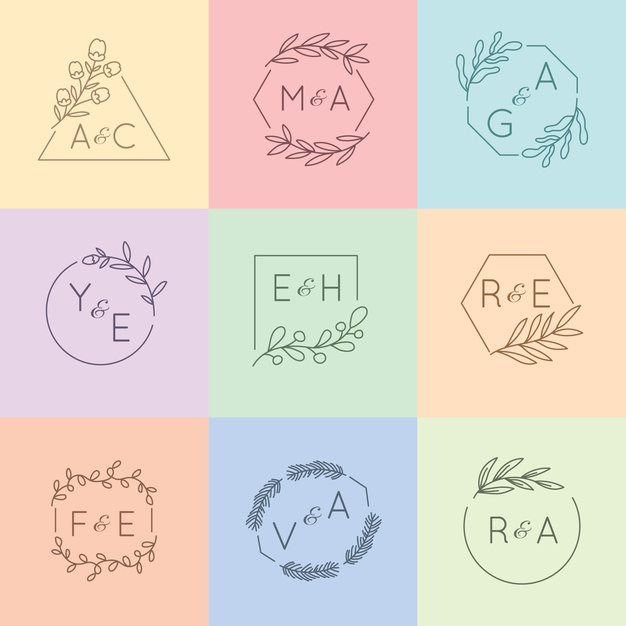 Free Vector  Minimalist wedding monograms in pastel colors