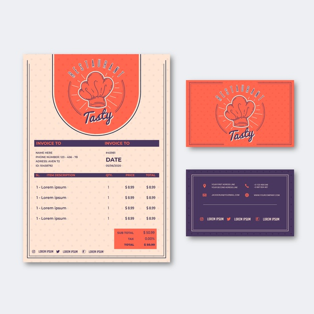 ready to print,total,costs,tasty,ready,invoice,date,print,company,price,restaurant,card,abstract,menu,business,food,business card