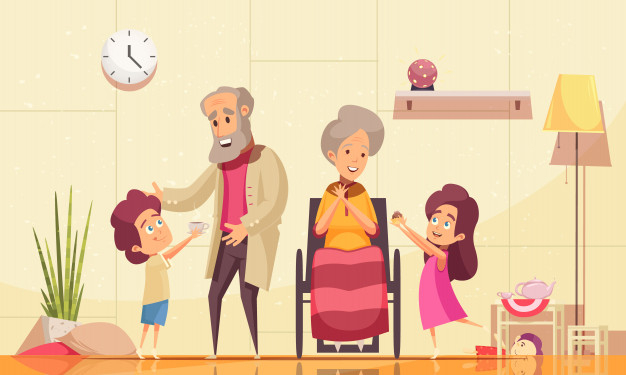 Free: Helping elderly people home flat cartoon composition with  grandchildren serving coffee cakes to old grandparents Free Vector -  
