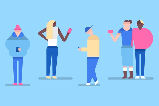 smartphones,citizen,phones,holding,population,devices,illustrations,society,characters,young,youth,group,modern,friends,flat,mobile,design,people