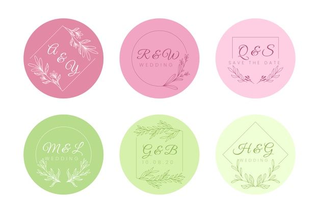 Free Vector  Minimalist wedding monograms in pastel colors