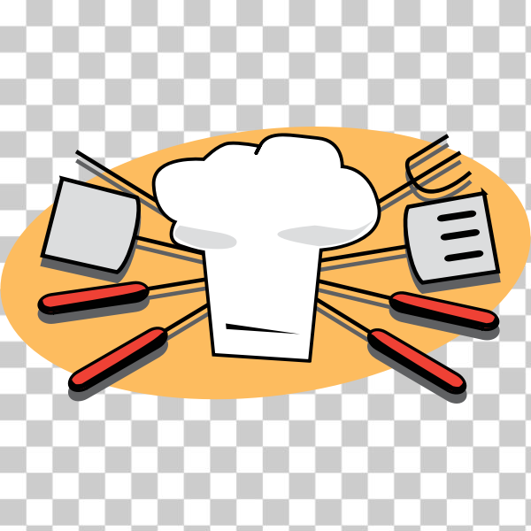 barbecue,barbeque,bbq,chef,clip-art,cook,cooking,equipment,fork,graphics,grill,hat,illustration,spatula,sushi,tool,toque,Junk food,Side dish,skewer,Space Shooter,svg,freesvgorg