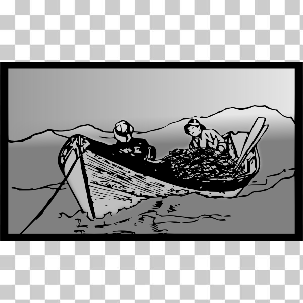 boat,boating,clip-art,drawing,fishing,illustration,line-art,net,people,rectangle,remix,sea,vehicle,black and white,Coloring book,svg,freesvgorg
