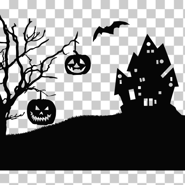 bat,bats,halloween,Jack-o-lantern,jackolantern,landscape,pumpkin,silhouette,spider,spooky,tree,svg,freesvgorg