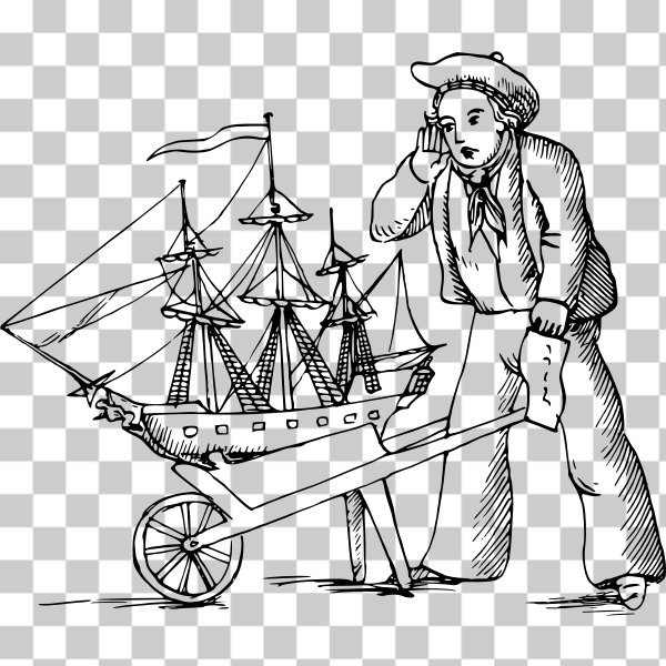drawing,illustration,line-art,model,ocean,product,sailing,sailor,sea,ship,sketch,style,vehicle,wheelbarrow,white,black and white,Coloring book,Semi-Realistic People,svg,freesvgorg