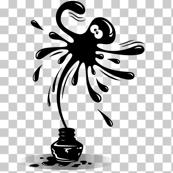 clip-art,flower,graphics,illustration,ink,liquid,monochrome,octopus,paint,plant,splash,splatter,squid,style,black and white,Monochrome photography,svg,freesvgorg