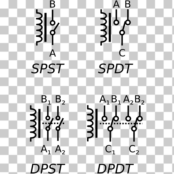 electronics,symbol,symbols,relay,spst,SPDT,dpst,dpdt,electromechanical,svg,freesvgorg