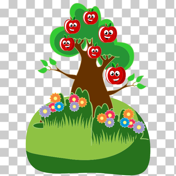 anthropomorphic,Apples,colorful,flowers,fruit,green,happy,svg,freesvgorg
