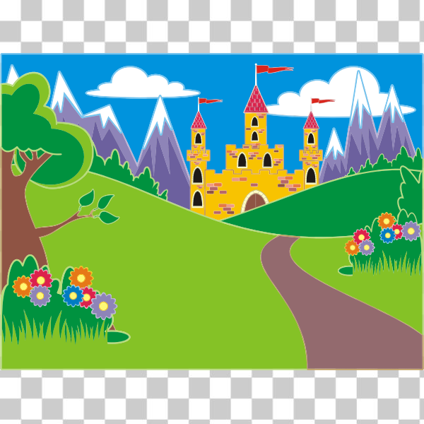 castle,countryside,fairytale,fantasy,green,landscape,mountains,svg,freesvgorg