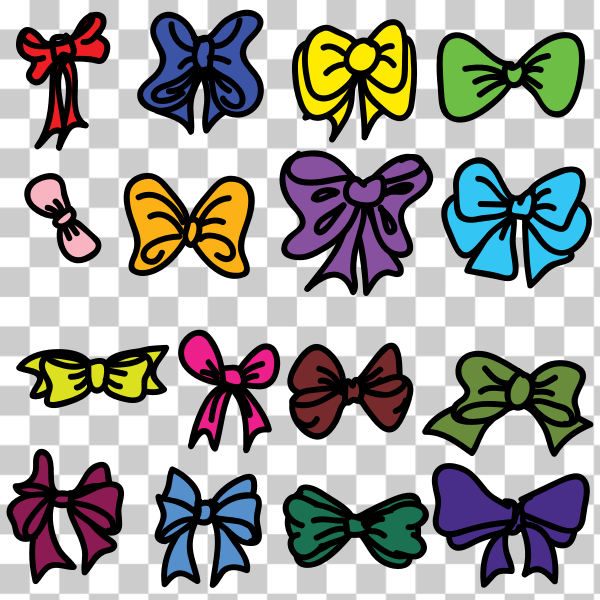 freesvgorg,bow,cartoon bows,collection of bows,colored,colorful bows,pretty,set,set of bows,svg,Collection of bows