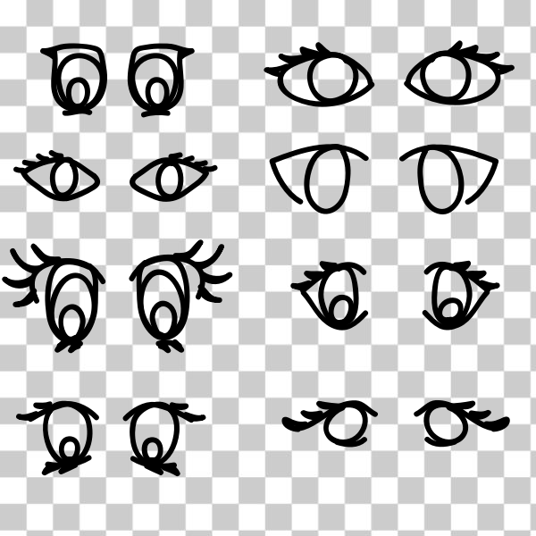 freesvgorg,anime eyes,cartoon eyes,clips,eye,eyes,manga eyes,set of eyes,svg,Comic FX Materials,Character Kits