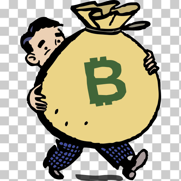 bag,big bag,Bitcoin,cartoon,cash,color,colour,bit+coin,svg,freesvgorg