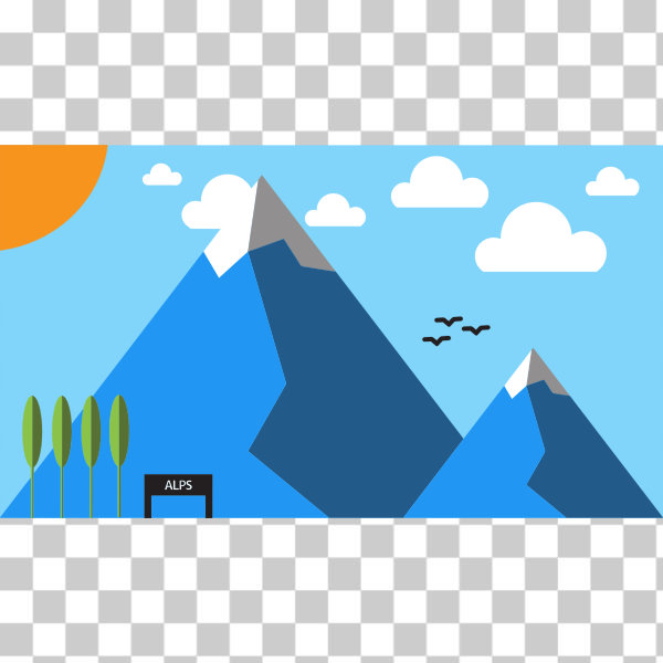 birds,fantasy,landscape,mountains,nature,sun,svg,Source+Pixabay,Flat Shaded,freesvgorg