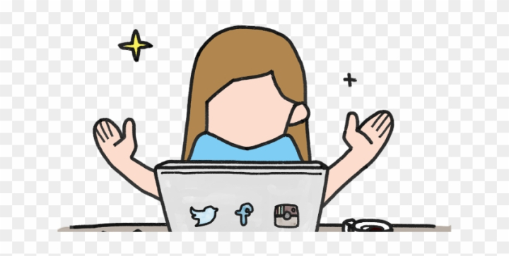 Free: A Girl Praying To Social Media On Her Laptop - Social Media Girl  Cartoon 