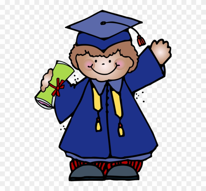 Graduation Clipart-cartoon boy in a graduation gown holding a diploma
