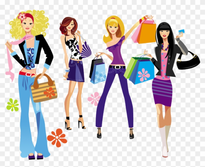 Free: Cartoon Girls, Female Cartoon, Fashion Illustrations, - Fashion  Shopping Girl Vector 
