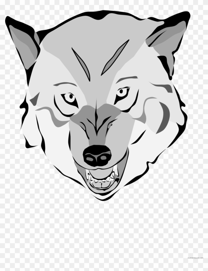 wolf head clipart black and white
